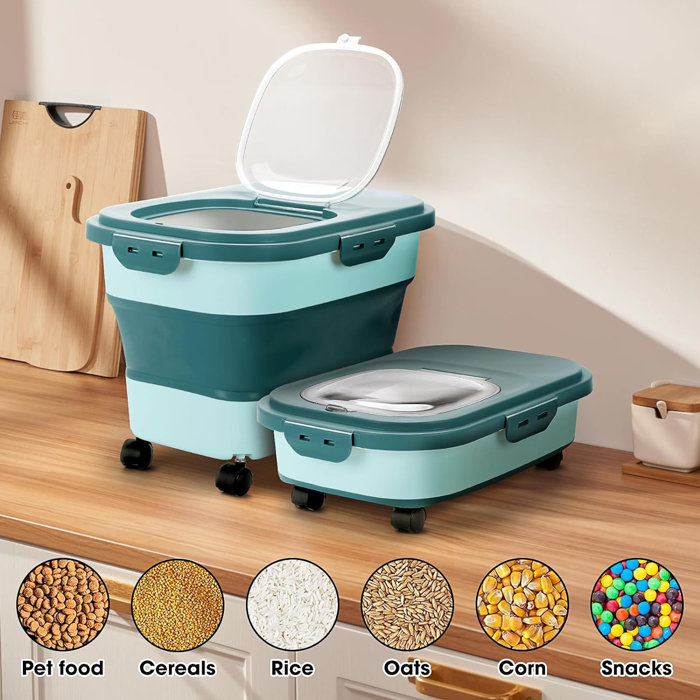 SSAWCASA 20 lbs Collapsible Airtight Dog Food Container with Wheels